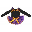 Halloween Black Baby Pettitop Purple Pumpkin Ruffles Orange Bows & Purple Pumpkin Newborn Pettiskirt NG1881